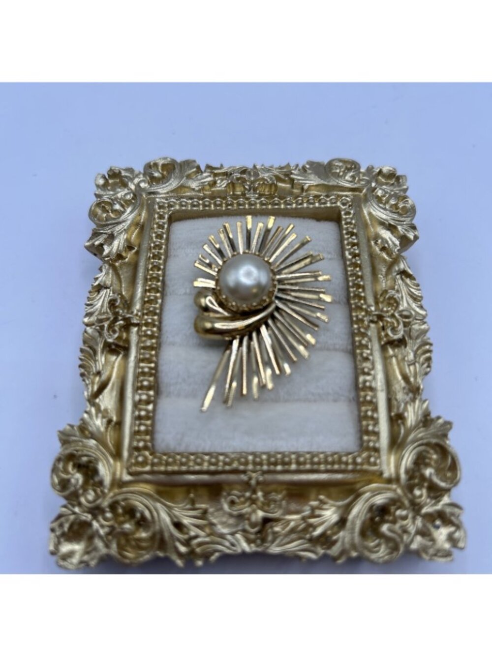 1950s Emmons Brooch Gold Tone Sunburst Faux Pearl Retro Sun Flower MCM Vintage - Picture 2 of 16